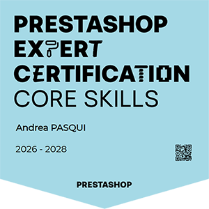 Badge Certificazione PrestaShop Expert Andrea Pasqui