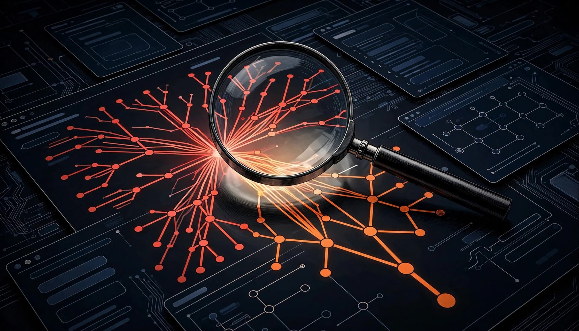 Lente d'ingrandimento su una mappa del sito con rami duplicati riuniti in un unico percorso.